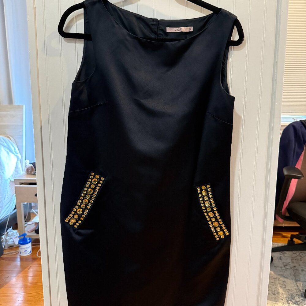 R.E.D. VALENTINO Gorgeous Midnight blue silk sheath mini dress Embellished US10